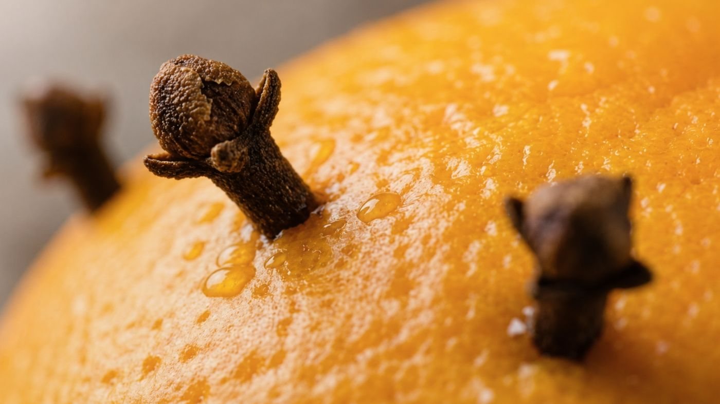 Clavos en una naranja